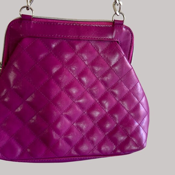 Y2K Britney Spears  Fuchsia Faux Leather Quilted Clutch Bag  With Silver Zipper - Picture 2 of 10